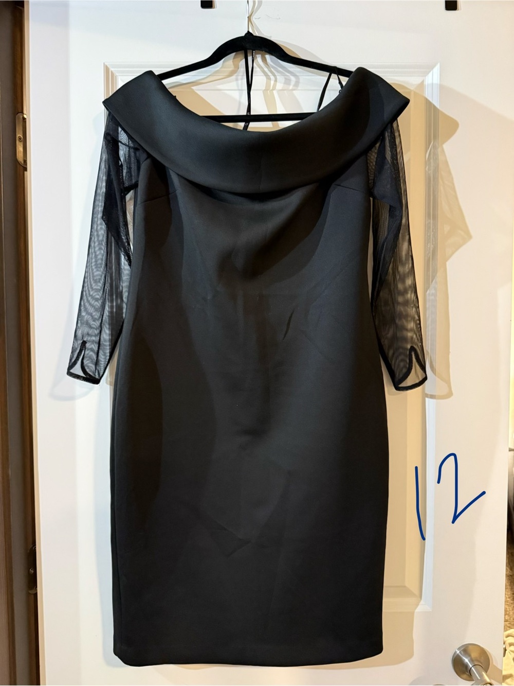Calvin Klein Black Off-Shoulder Midi Dress with Sheer Sleeves
